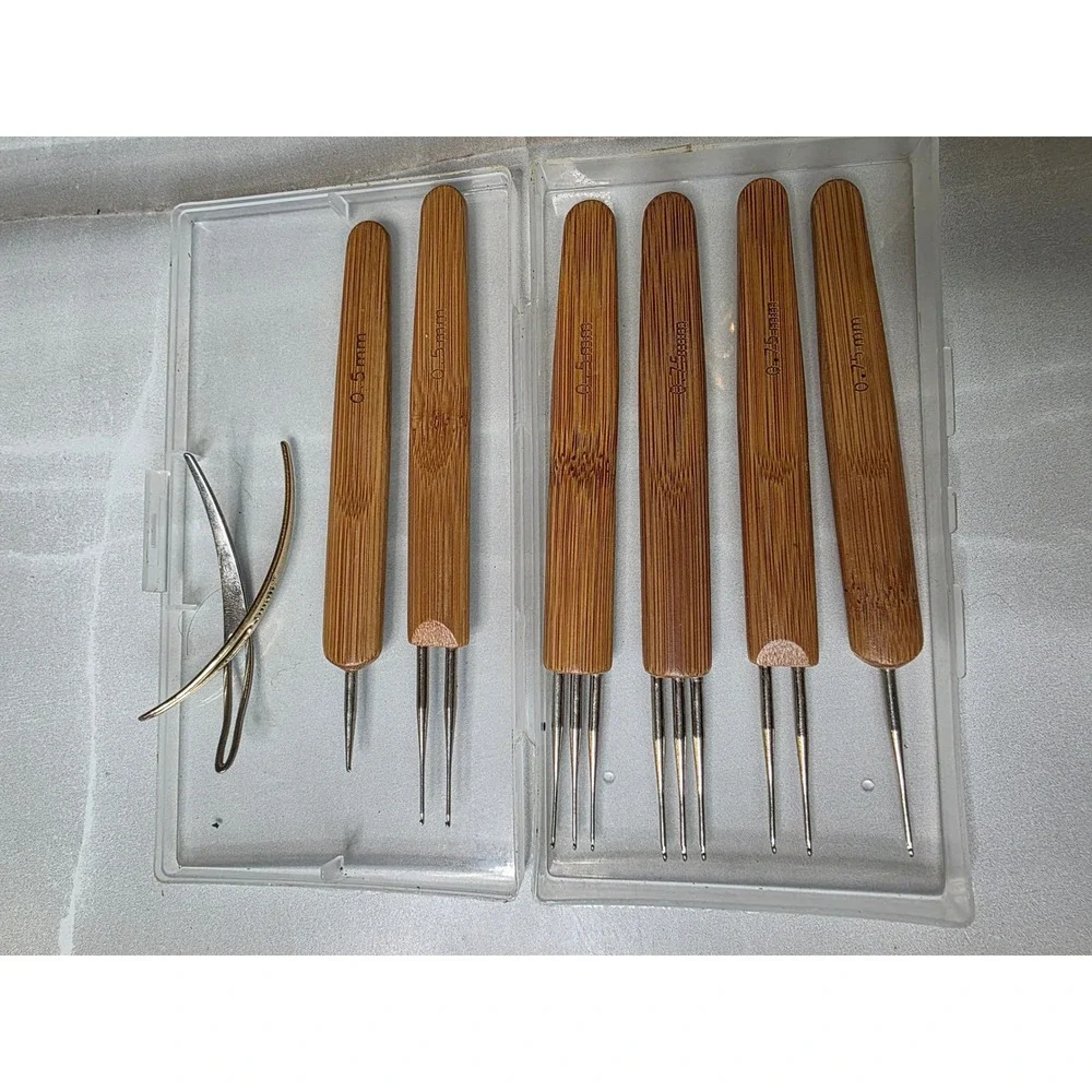 Jmail 8pc Dreadlock Crochet Needle Set 0.5mm 0.75mm Bamboo Handle‎ Tools Case W1